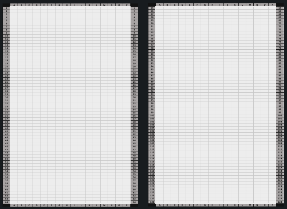 2 sheets of A4 paper printed with a blank grid on each